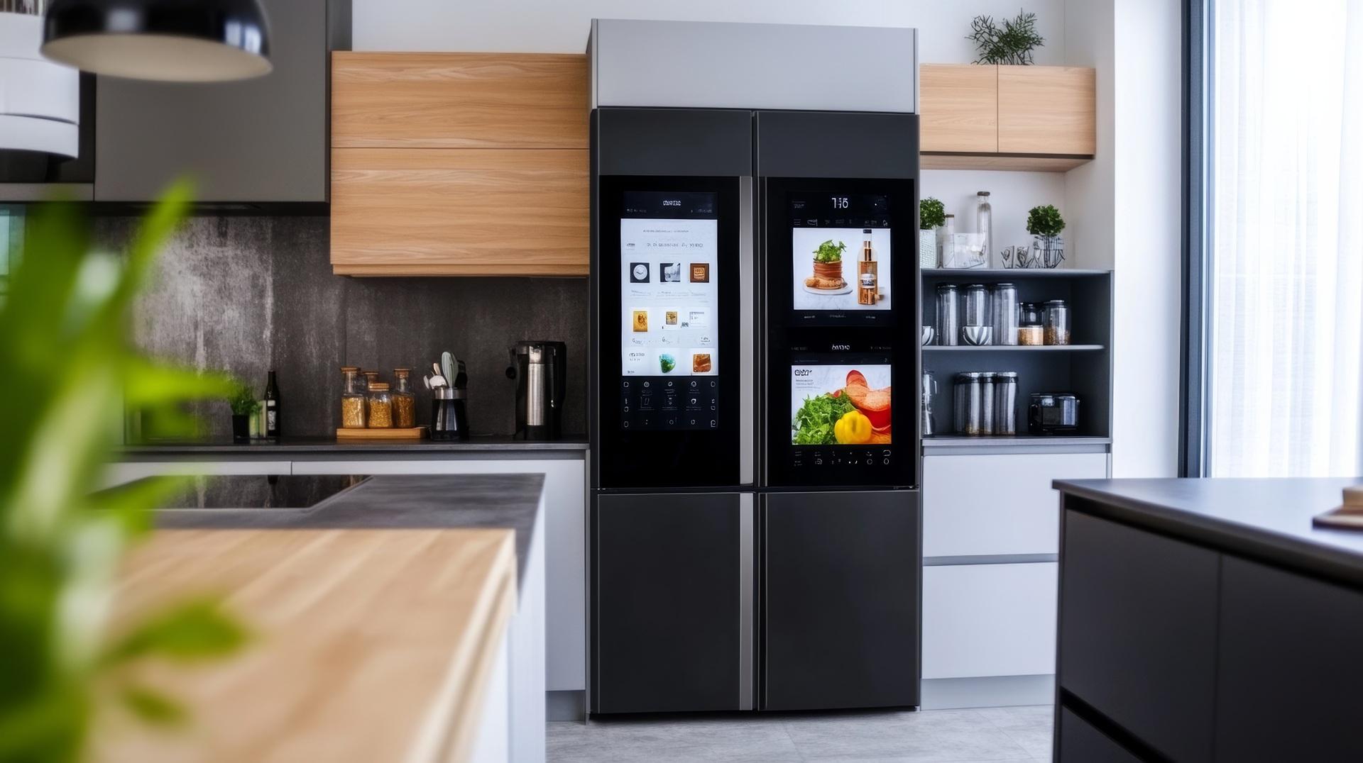 Digitaler Kühlschrank in smarter Küche | elektronischer Druckschalter
