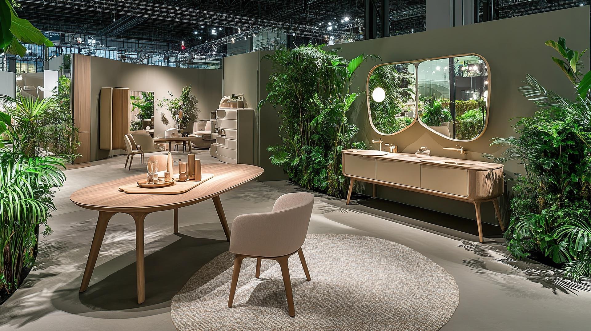 Holz- und Pflanzenelemente im Ausstellungsbereich | LED-Messestand


