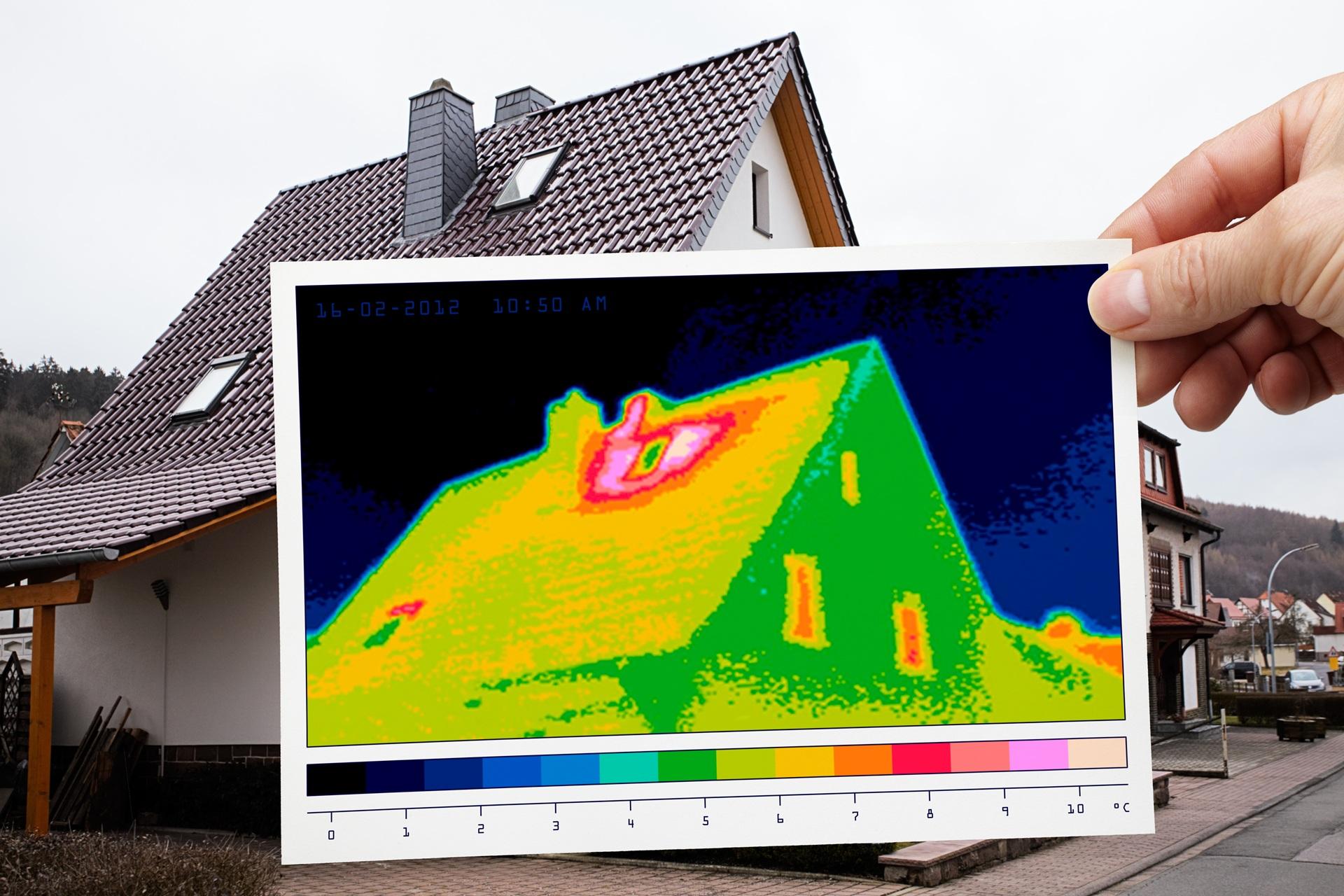 Thermografieaufnahme zeigt Energieverlust am Haus | Photovoltaik Halle